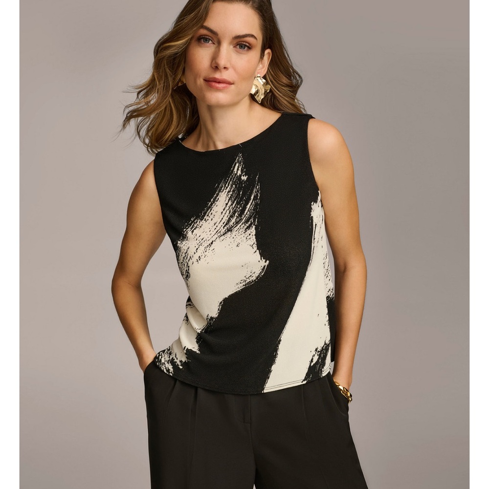 Donna Karan New York Black and Cream Blouse Sz Large